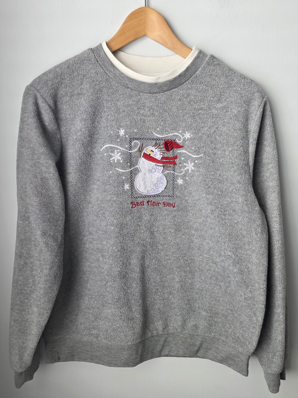 Tradition Country Collection Bad Hair Day Snowman Gray Fleece Sweatshirt M